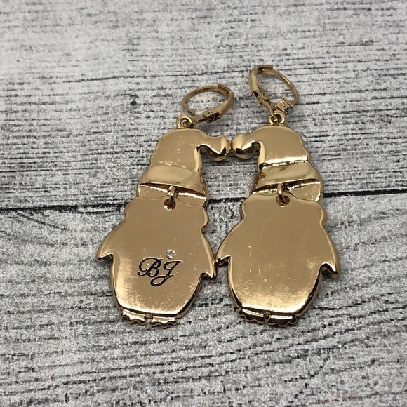 Betsey Johnson glittery penguin earrings gold tone statement dangle drop festive - Picture 4 of 4